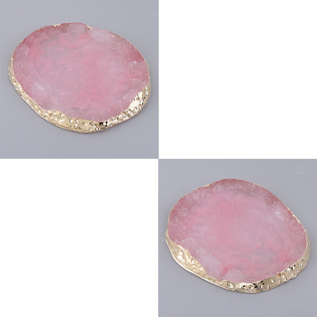 2x Imitation Agate Color Mixing Plate Jewelry Display Pad Coaster Mats Pink