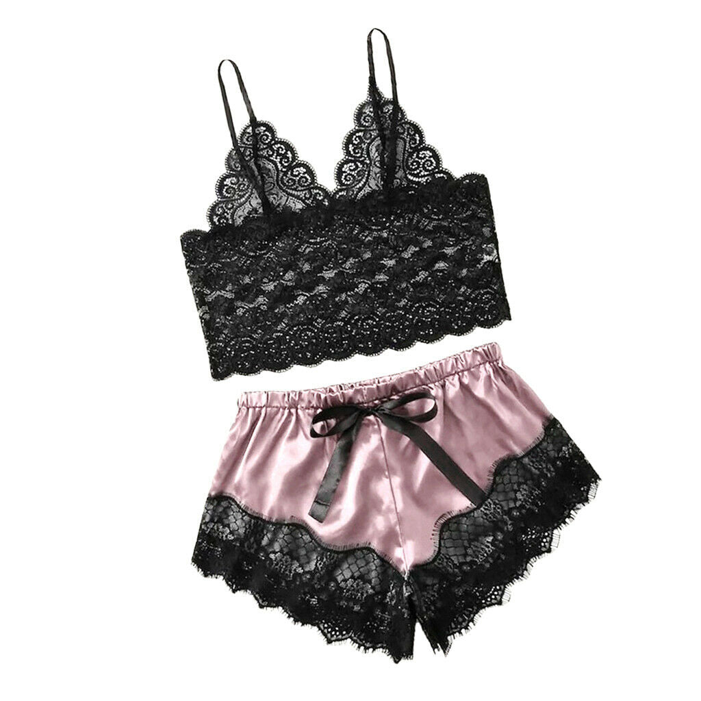 Women Pajama Cami Nightwear Lace Trim Top & Shorts Bridal Shower Pink XXL