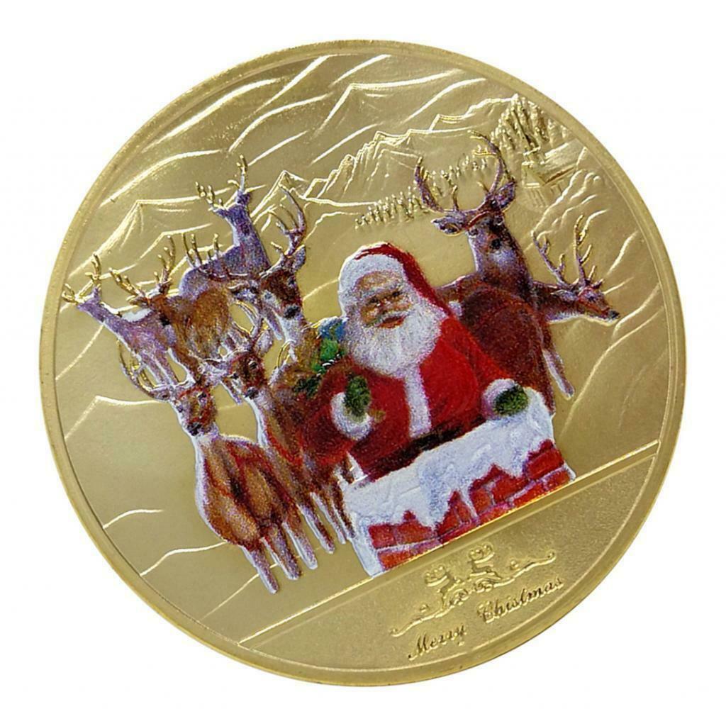 1piece Happy New Year Santa Claus Coin 40mm Collectable Badges Golden