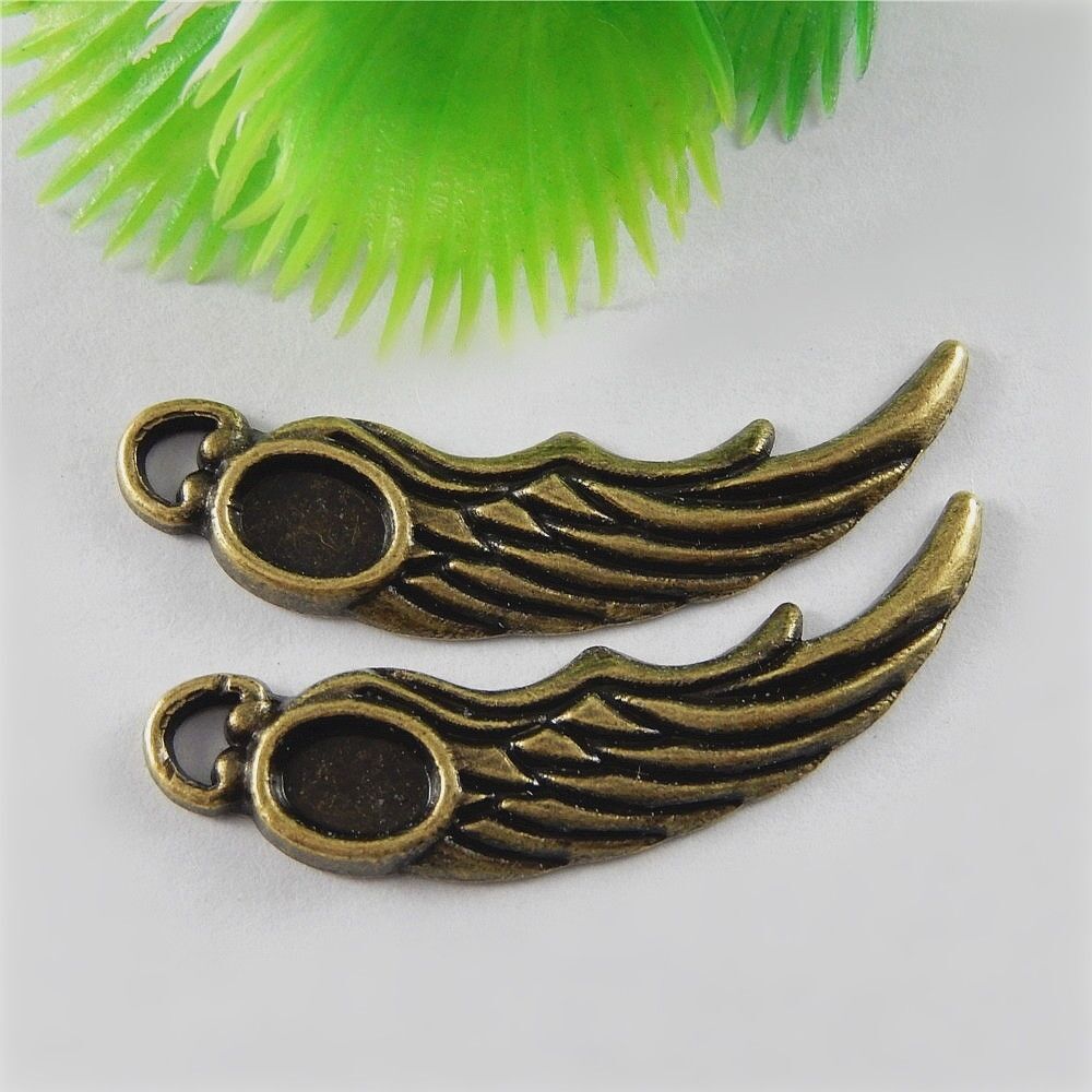 20 pcs Antiqued Bronzed Wing Charm Alloy Pendant Earring DIY Crafting 36*10*2mm