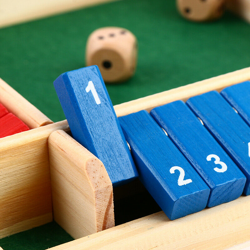 Shut The Box Dice Board Game 4 Sided 10 Number Wooden Flaps Dices Game Fam KX