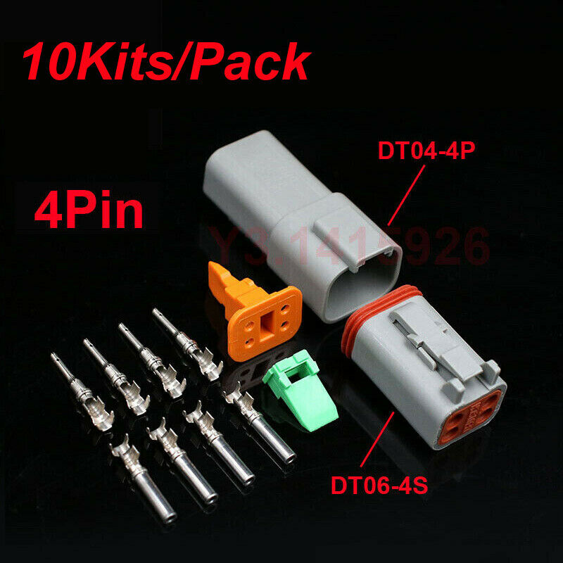 10Kits Deutsch DT04-4P/DT06-4S Sealed Waterproof Electrical Wire Connector Plug