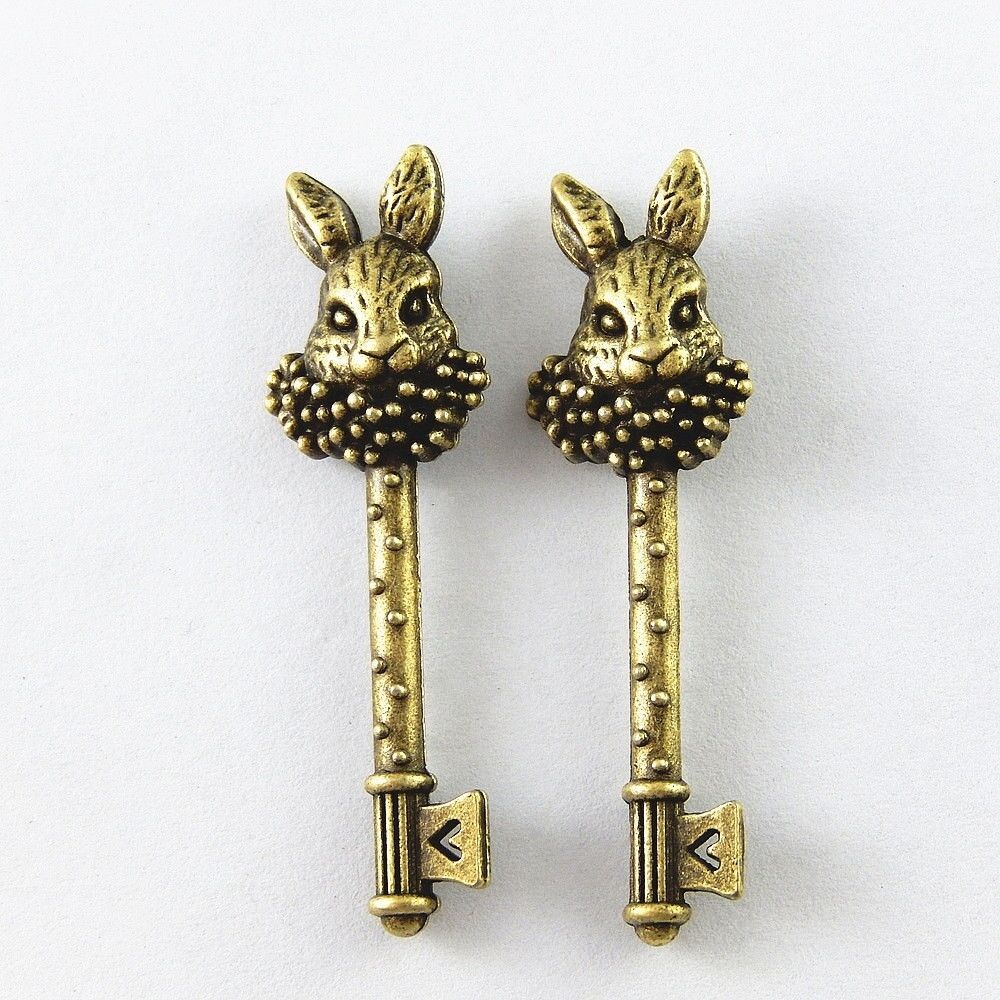 10X Antiqued Bronze Alloy Rabbit Looked Key Charms Pendant Jewelry Accessory
