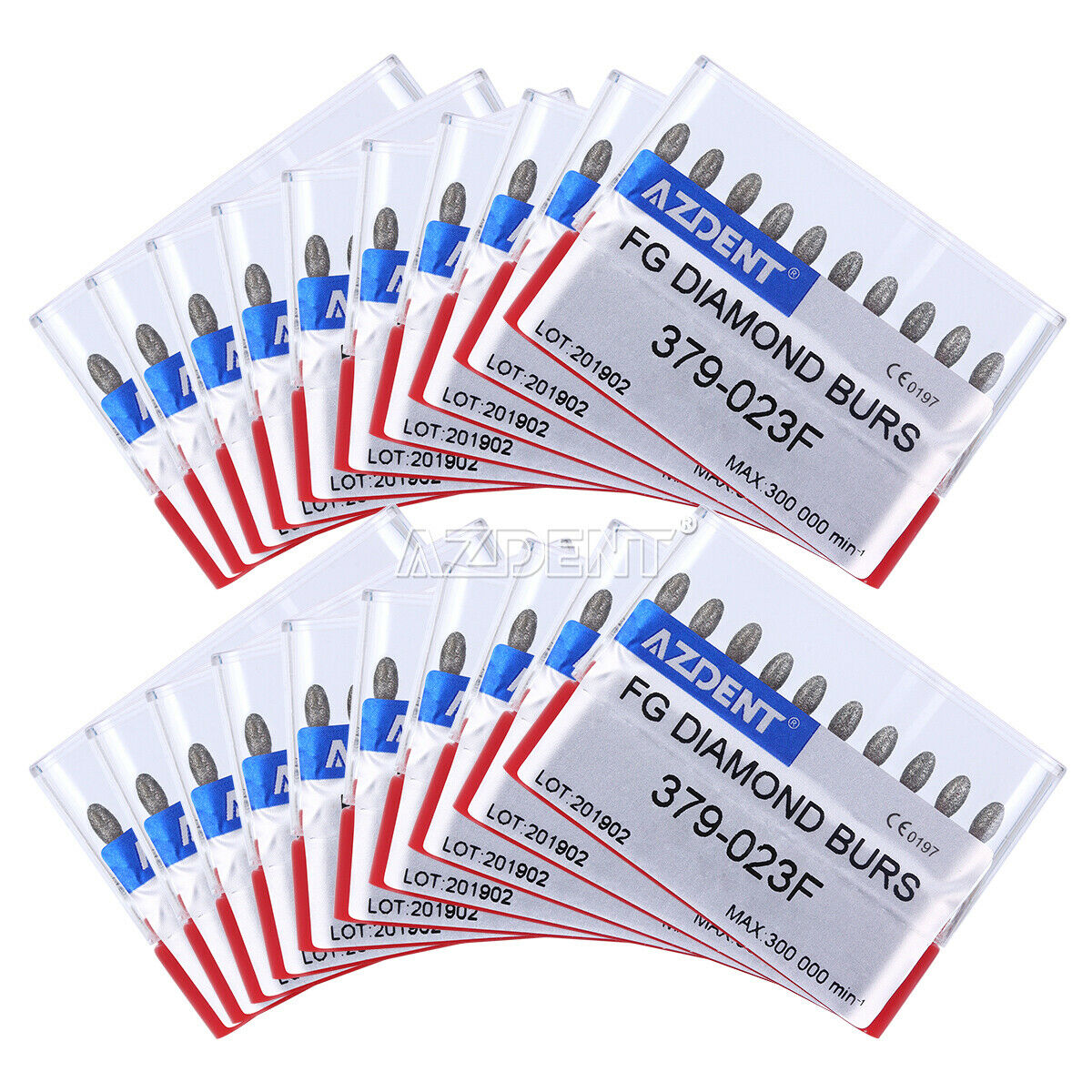 20 Boxes AZDENT Dental Diamond Burs Football #379-023F Fine Red 10pcs/Box