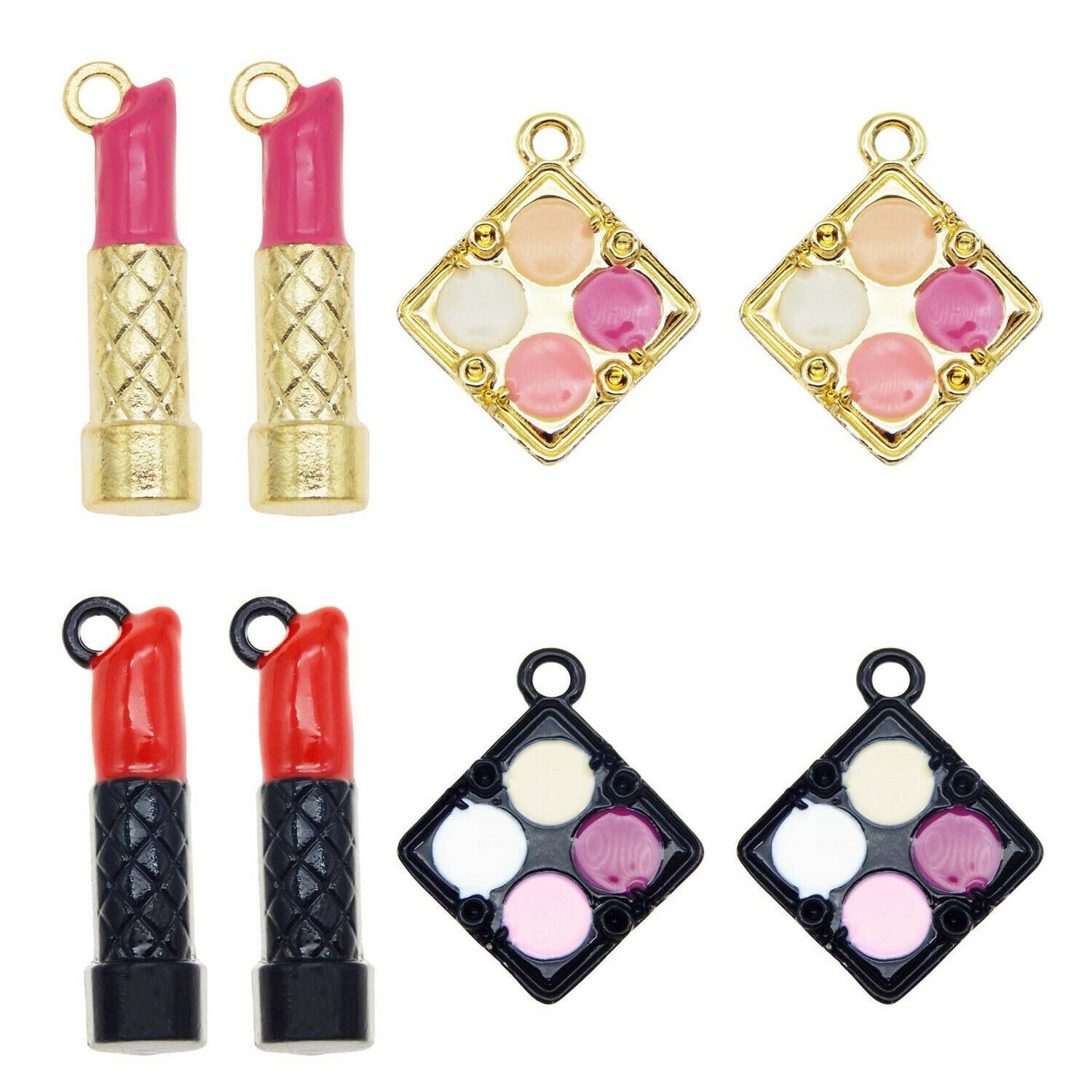 16 pcs Enamel Alloy Lipstick Eyeshadow Palette Cosmetic Pendant Charm Assorted
