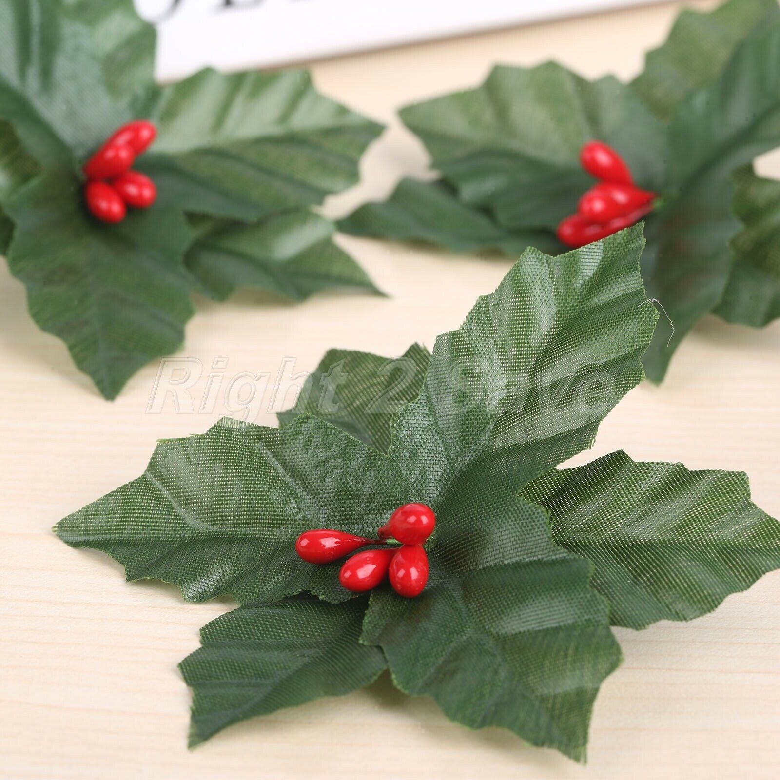 10Pcs Artificial Leaf Mini Holly Berries Decoration Christmas Flower Silk Leaves