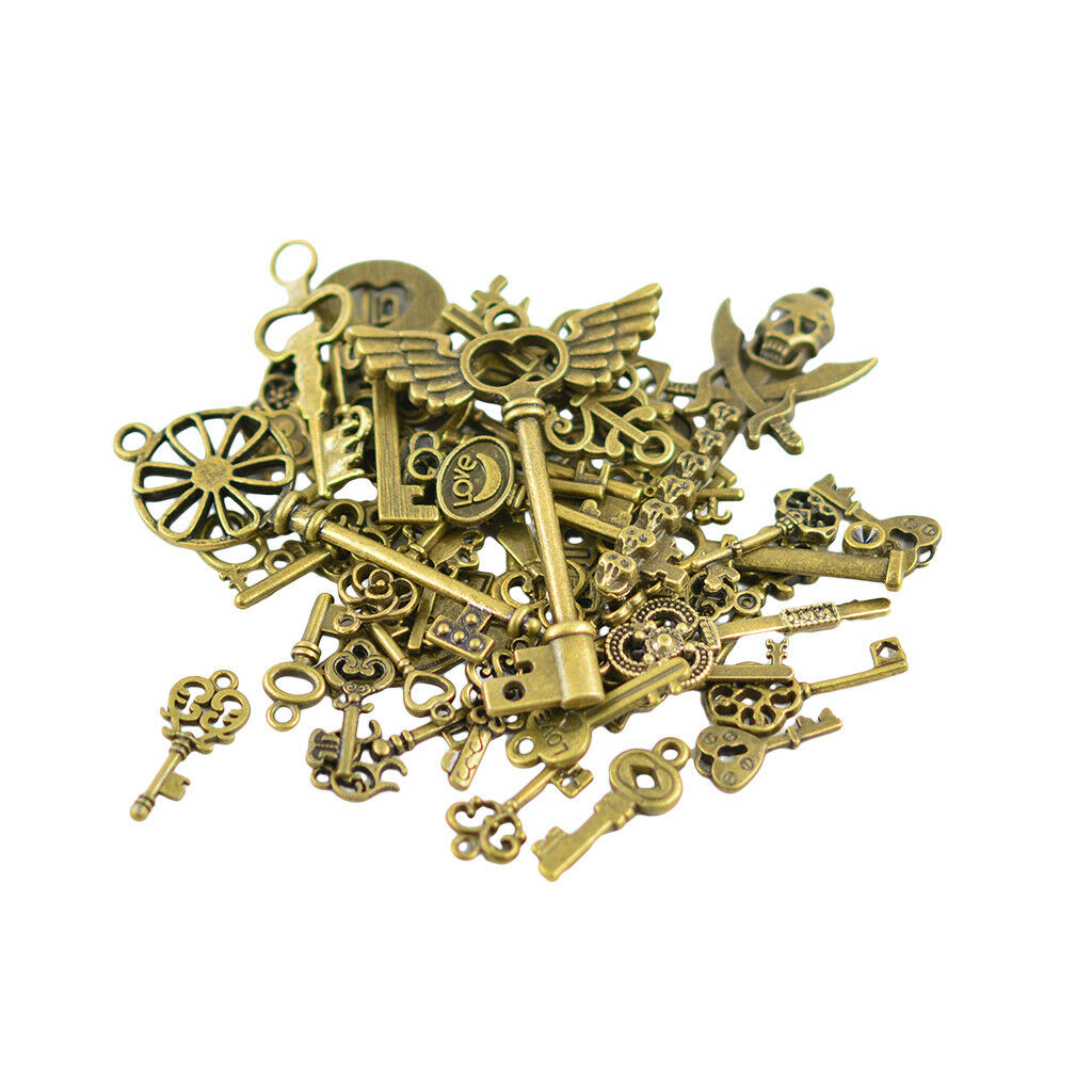 50pcs Bronze Key Pendant DIY Findings Jewelry Making for Necklace Keychain