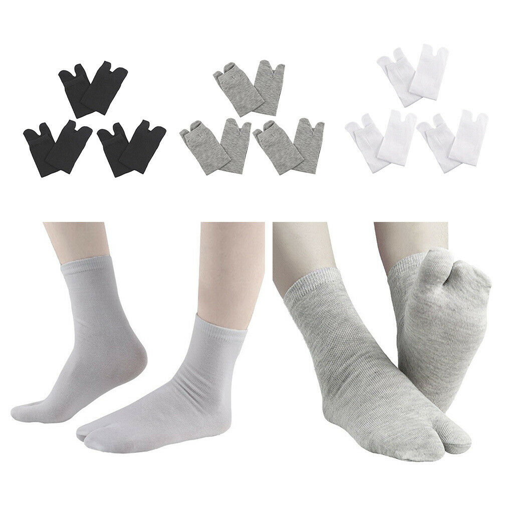 6 Pairs Elastic 2 Toe Socks Japanese Tabi Toe Socks Breathable Gray+Blac