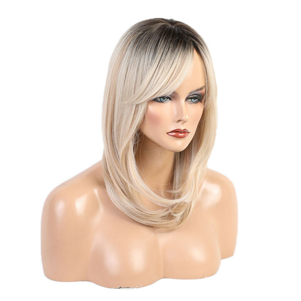 Medium Length Natural Ombre Blonde Wigs Daily Party Full Wig w/ Wig