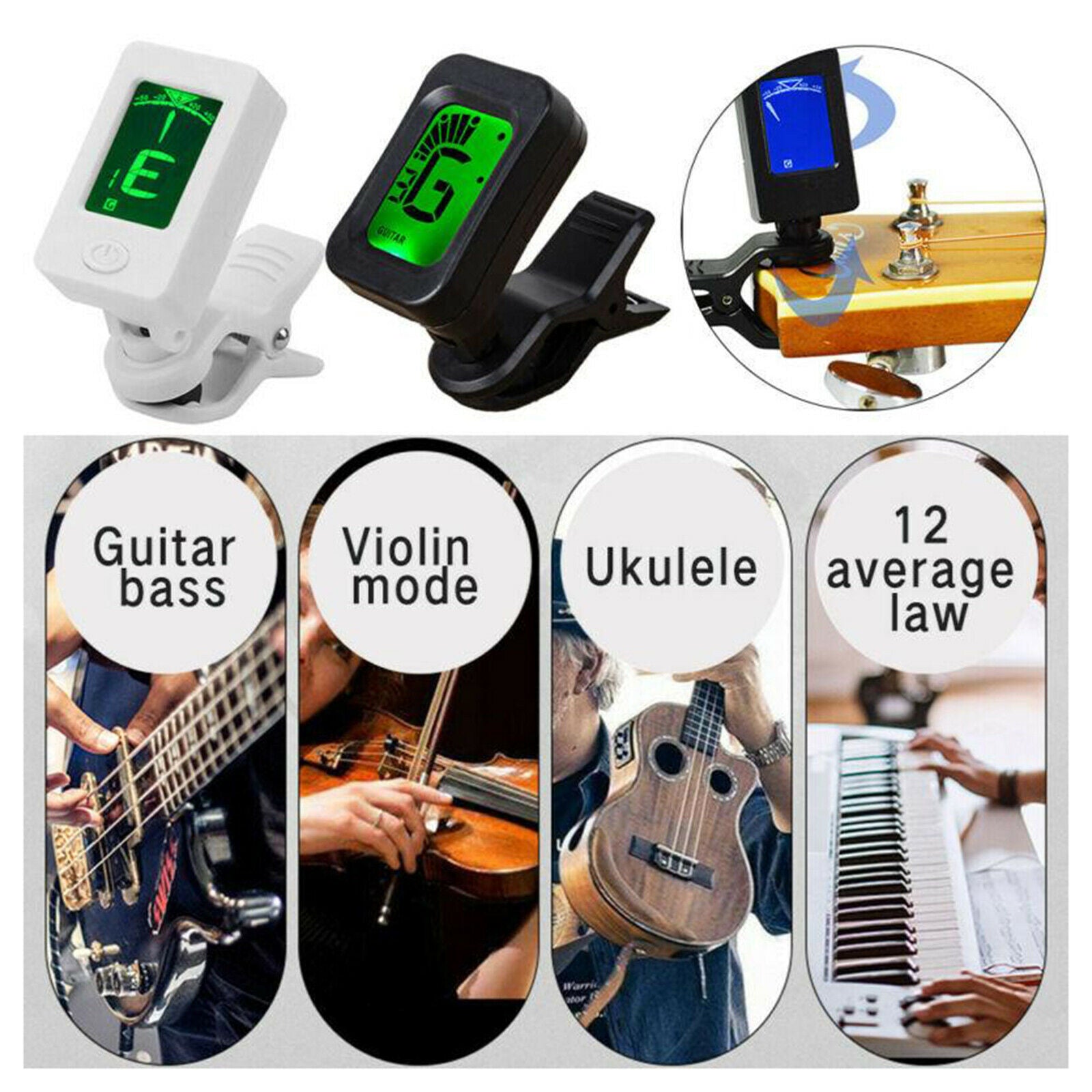 Mini Digital LCD Screen Acoustic Guitar Tuner Headstock Bass Ukulele Violin