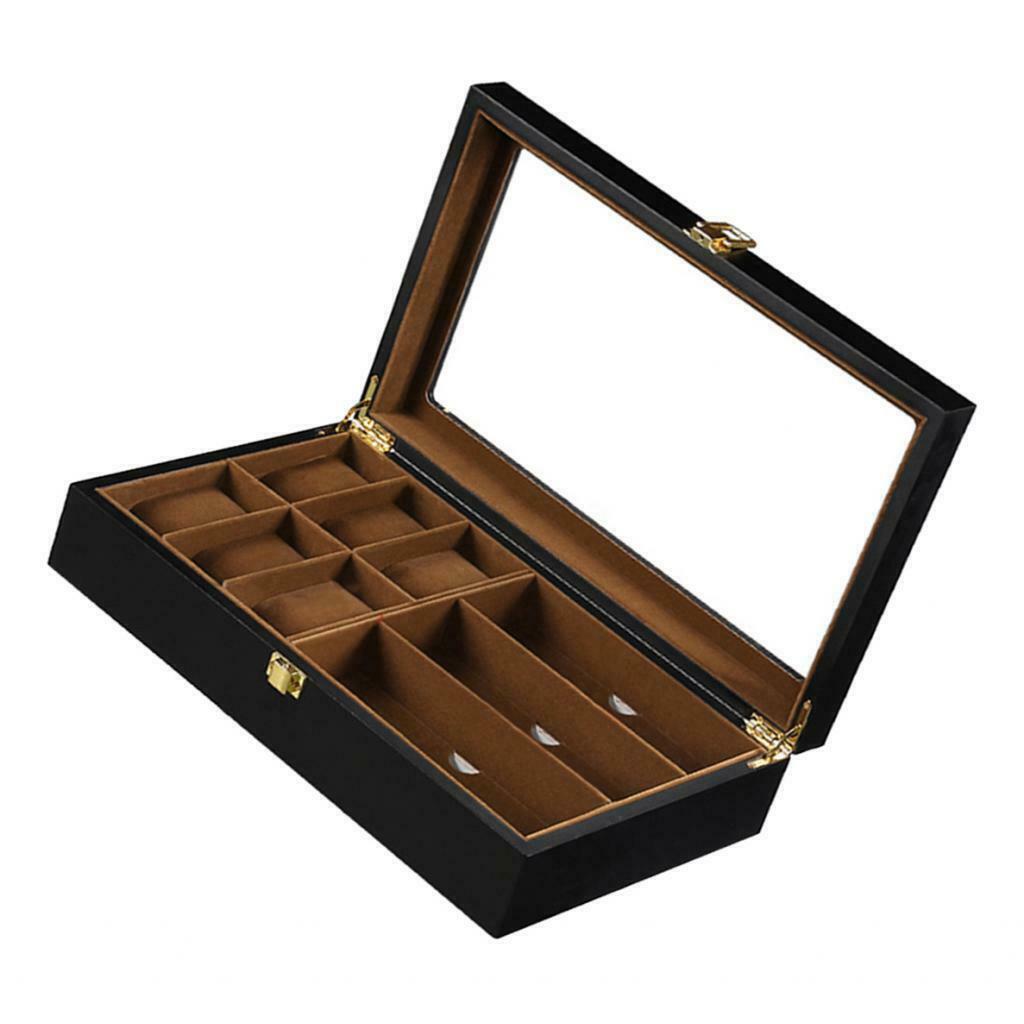 Premium Wood 9 Grid Wrist Watch Glasses Box Gift Box Jewelry Holder Display