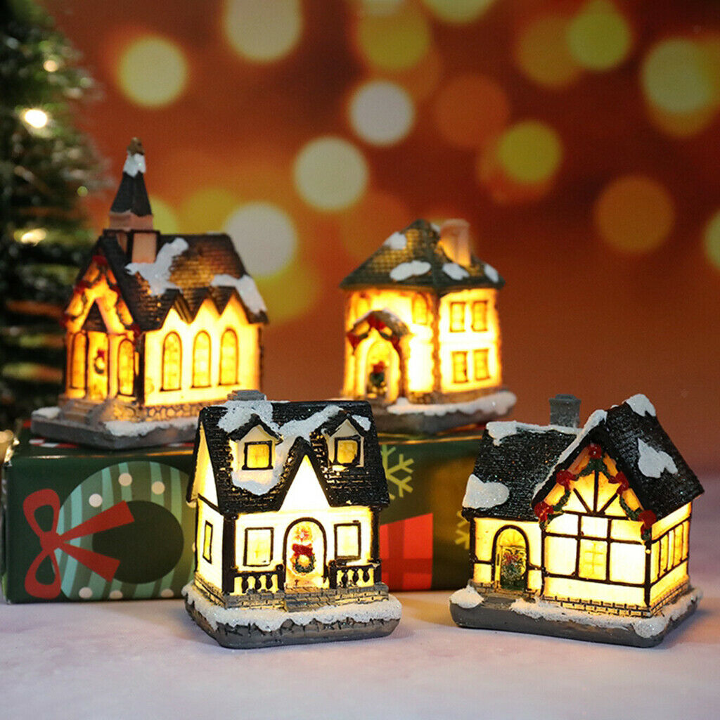 6pcs LED Christmas Snow Village House Table Garden Holiday Decoration Gift