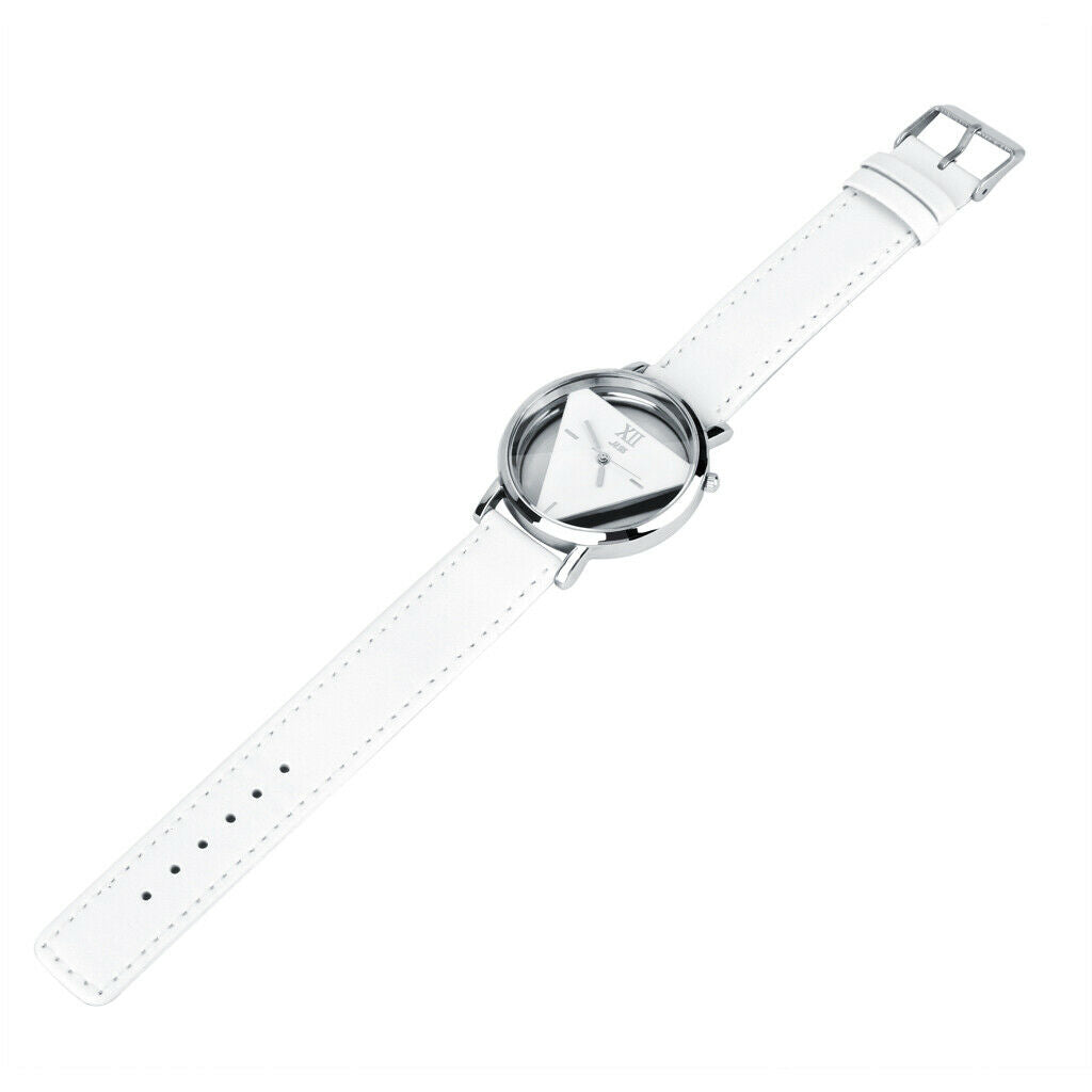 Casual Faux Leather Stainless Steel Analog Quartz Wrist Watch - White