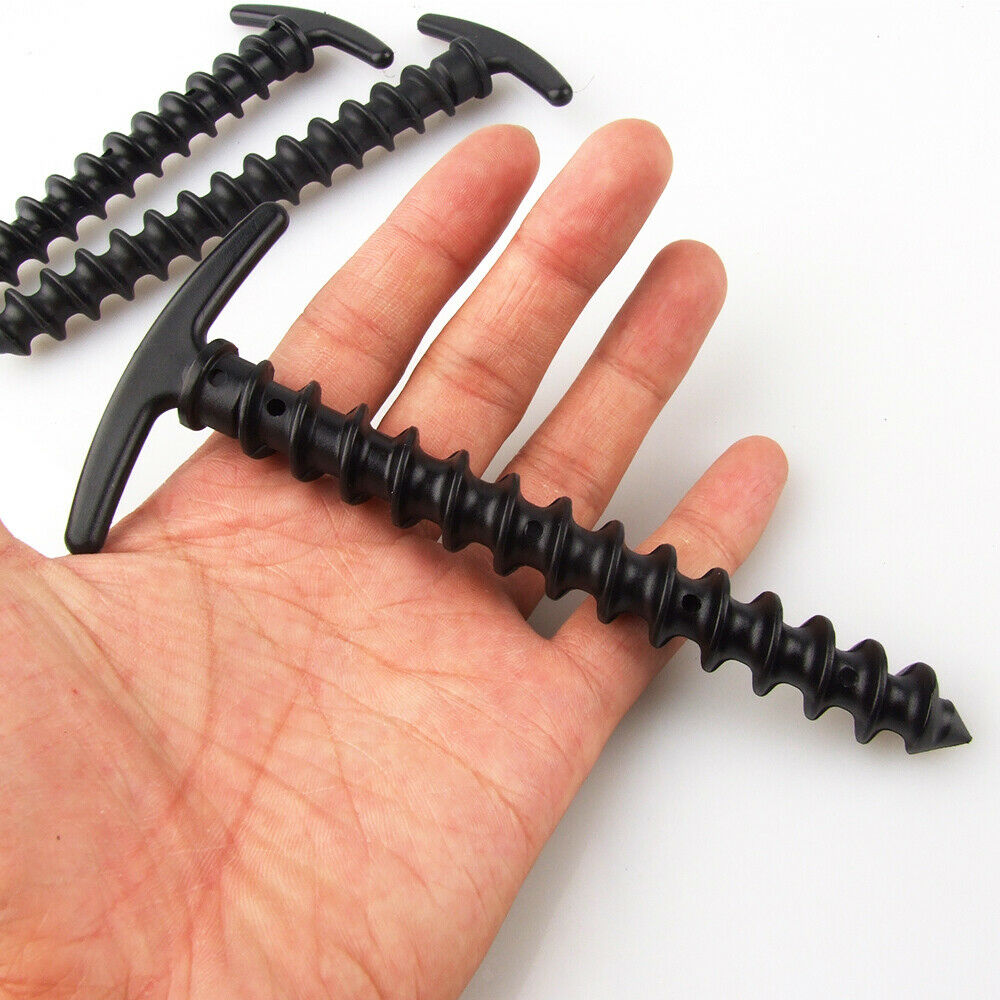 5pcs Black Plastic Spiral Camping Awning Tent Anchor Ground Stakes Pegs Pins