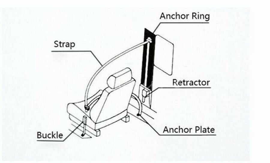 Grey 3 Point Retractable Iron Plate Style Car Seat Belt Lap with Warning Cable