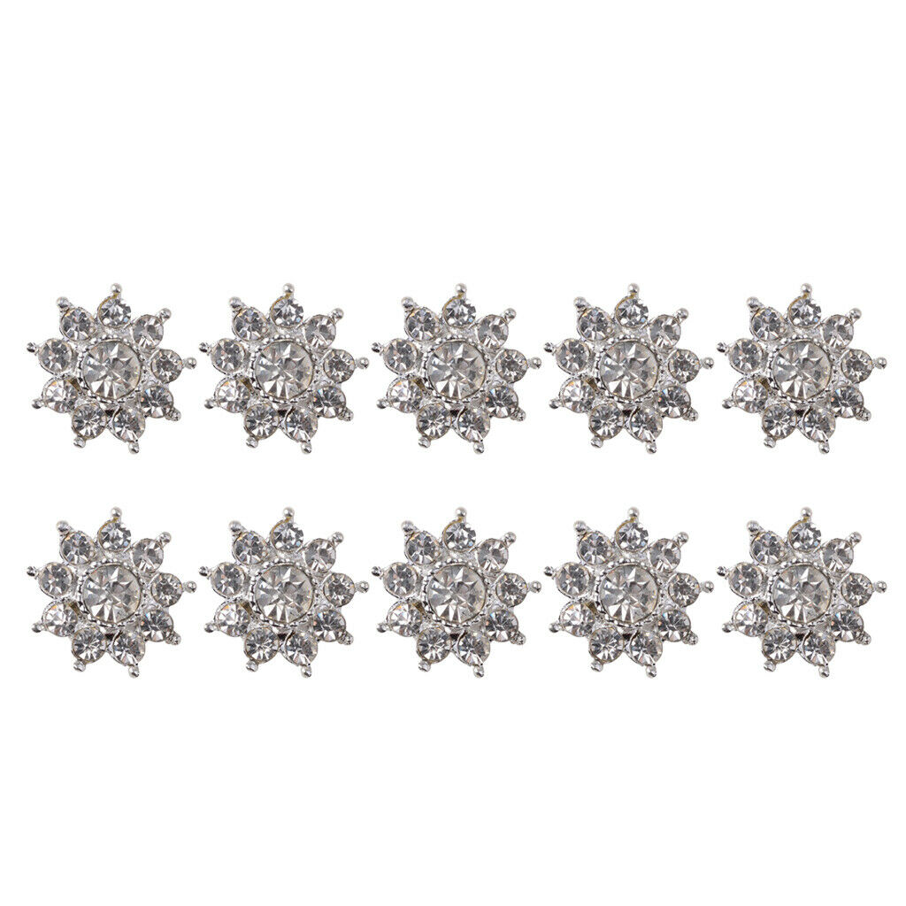 10pc Crystal Flower Rhinestone Buttons Flatback Embellishments Wedding