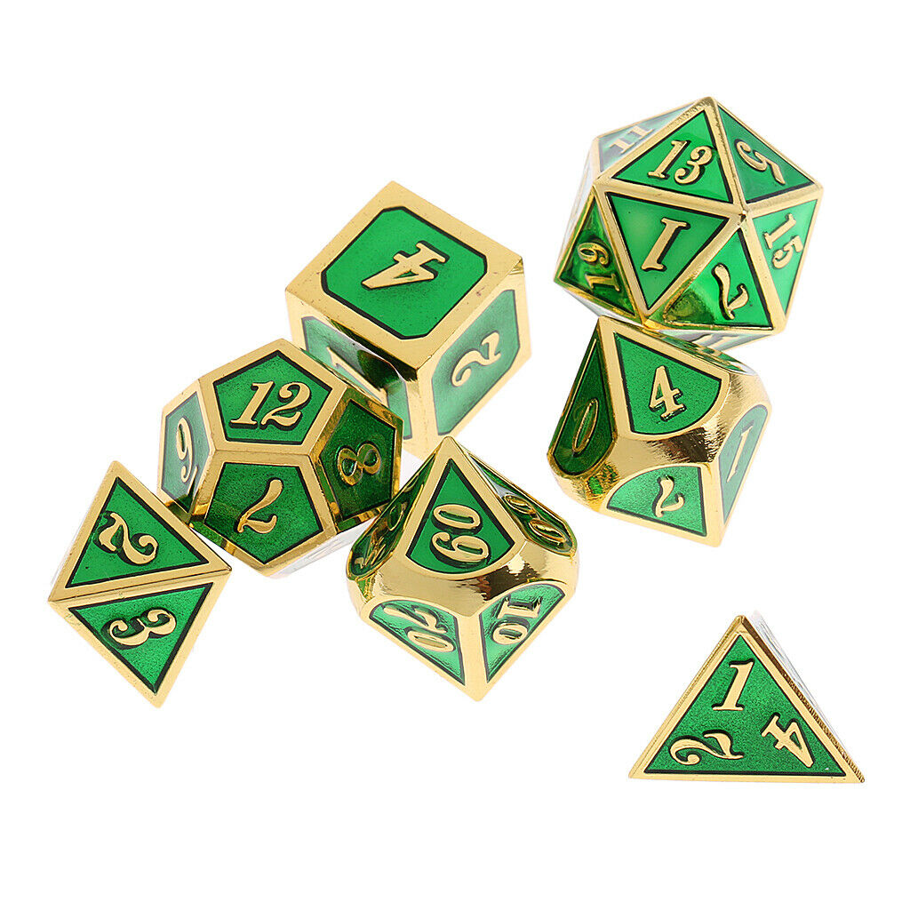7 PCS Polyhedral Metal Dice D4-D20 for  Game + Dice Cup #B