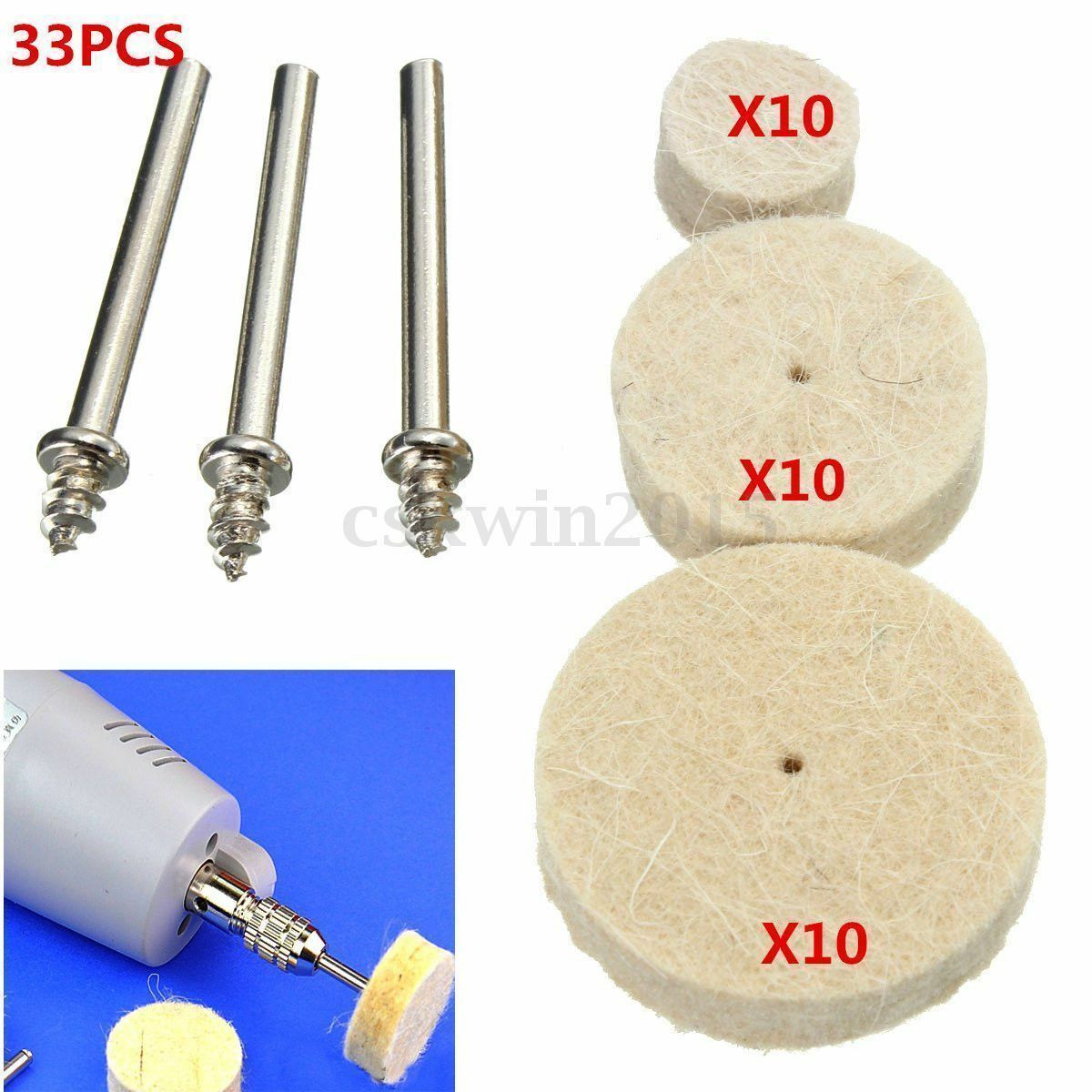33pcs Laine Feutre Polissage De Rond Roue Outil + 3 Tige Fr Dremel Rotatif S70