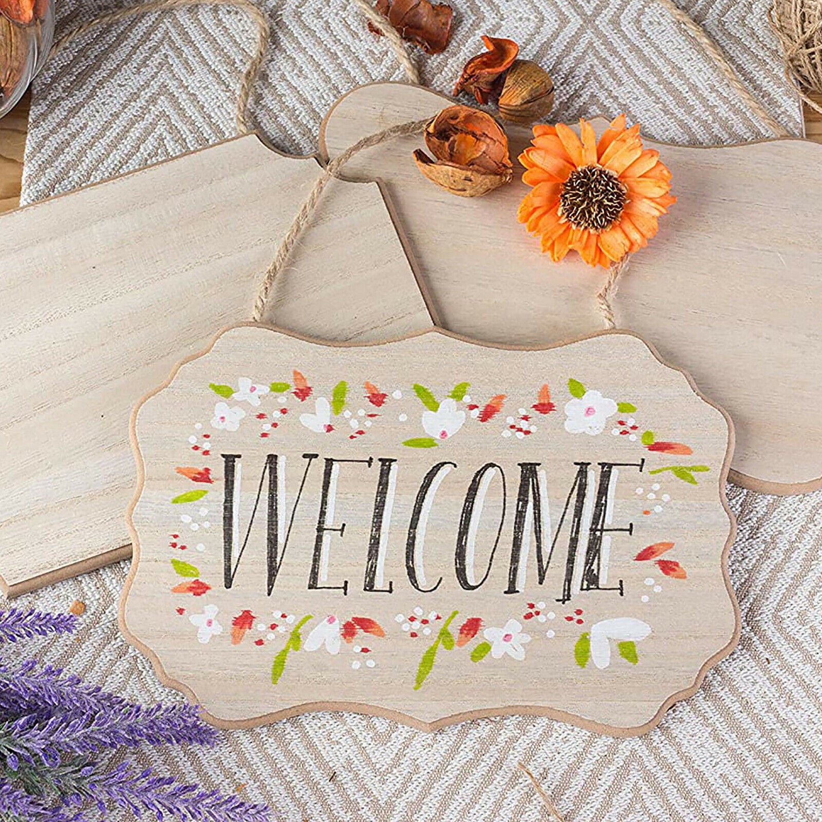 3 Pieces Nature White Wood Plaque for Hanging Sign DIY Wooden