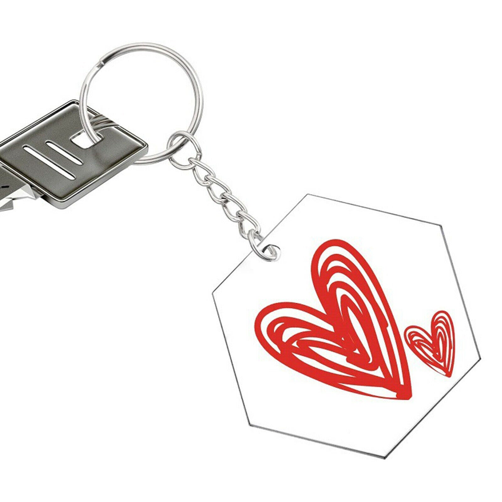 24pcs Transparent Hexagon Acrylic Key Chains Keychains Blanks Discs Keyrings