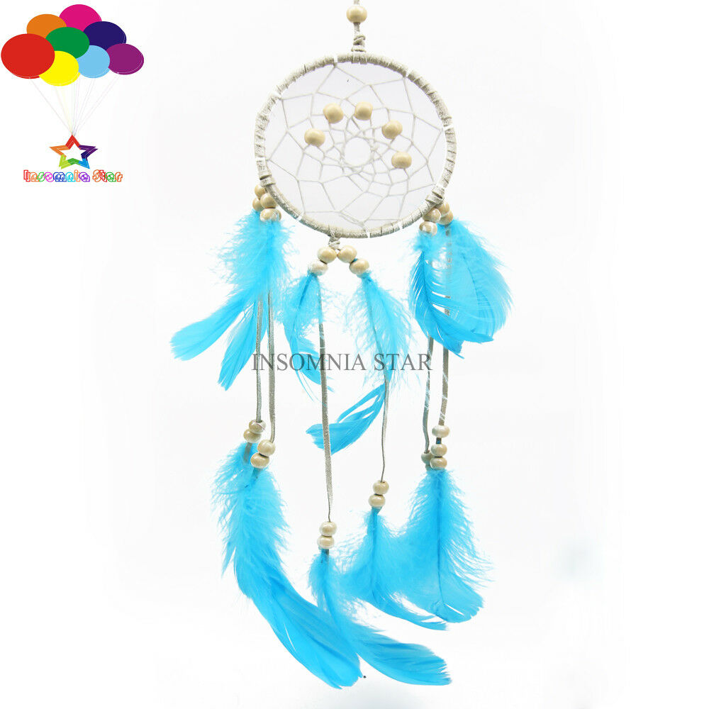Boho Dream Catcher Circular lake blue Goose Feather Wall Hanging Dreamcatcher
