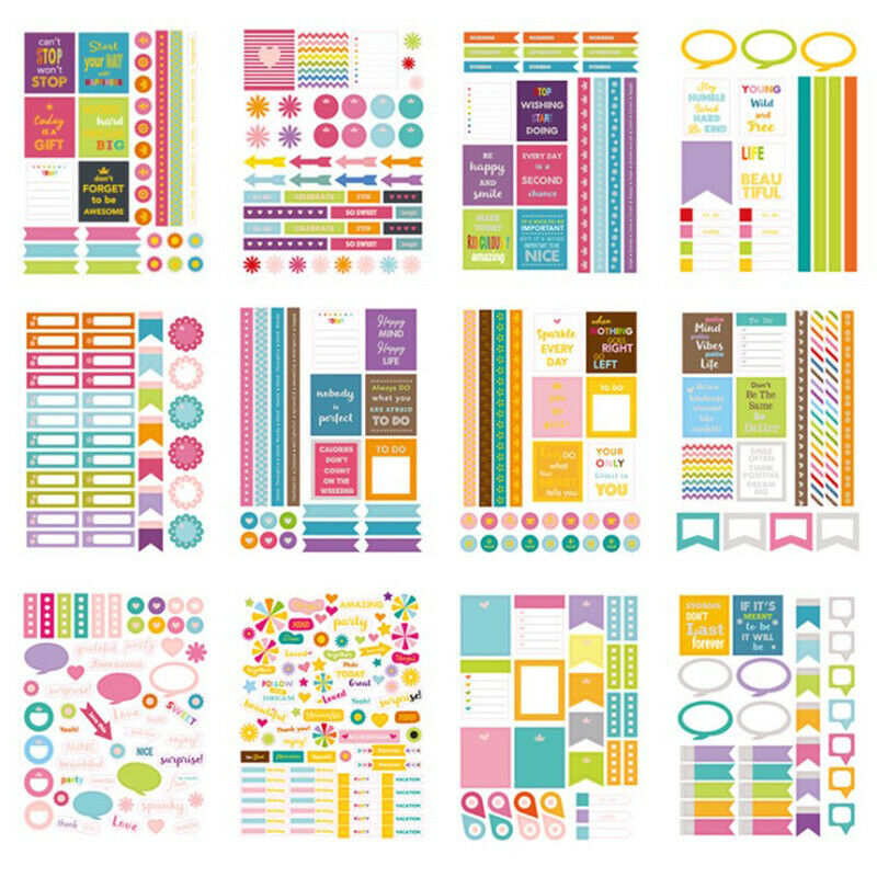12pcs Planner Stickers Pack Scrapbooking Bullet Journal Supplies Diary St.l8