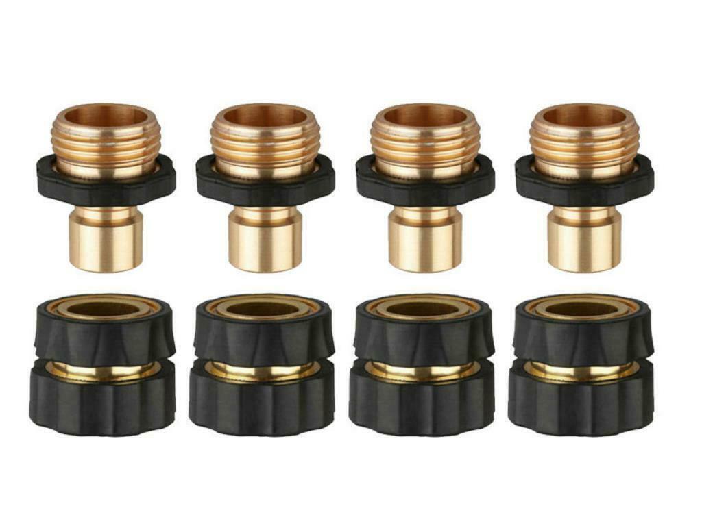 4 Pairs Of Universal Garden Hose Quick Connect Kit Brass Joint Adapter Connector