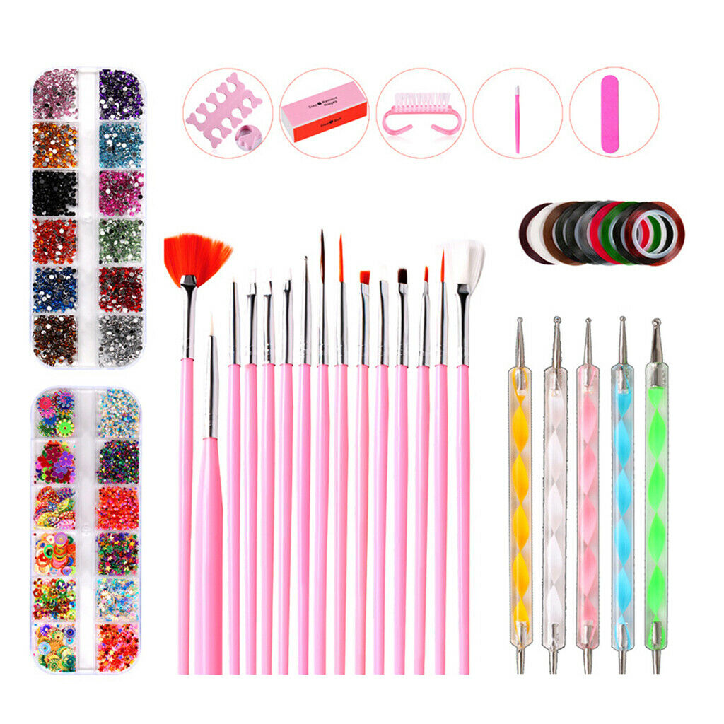 10 lot Manicure Nail Flatback Crystals Charms Painting Brushes Dotting Tools