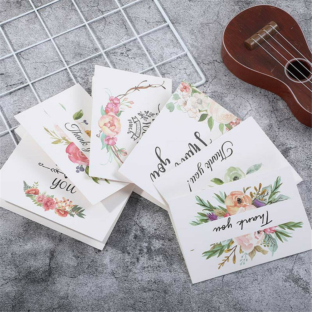 6-pack Floral Paper Greeting Thank You Cards with Envelopes Birthday Wedding