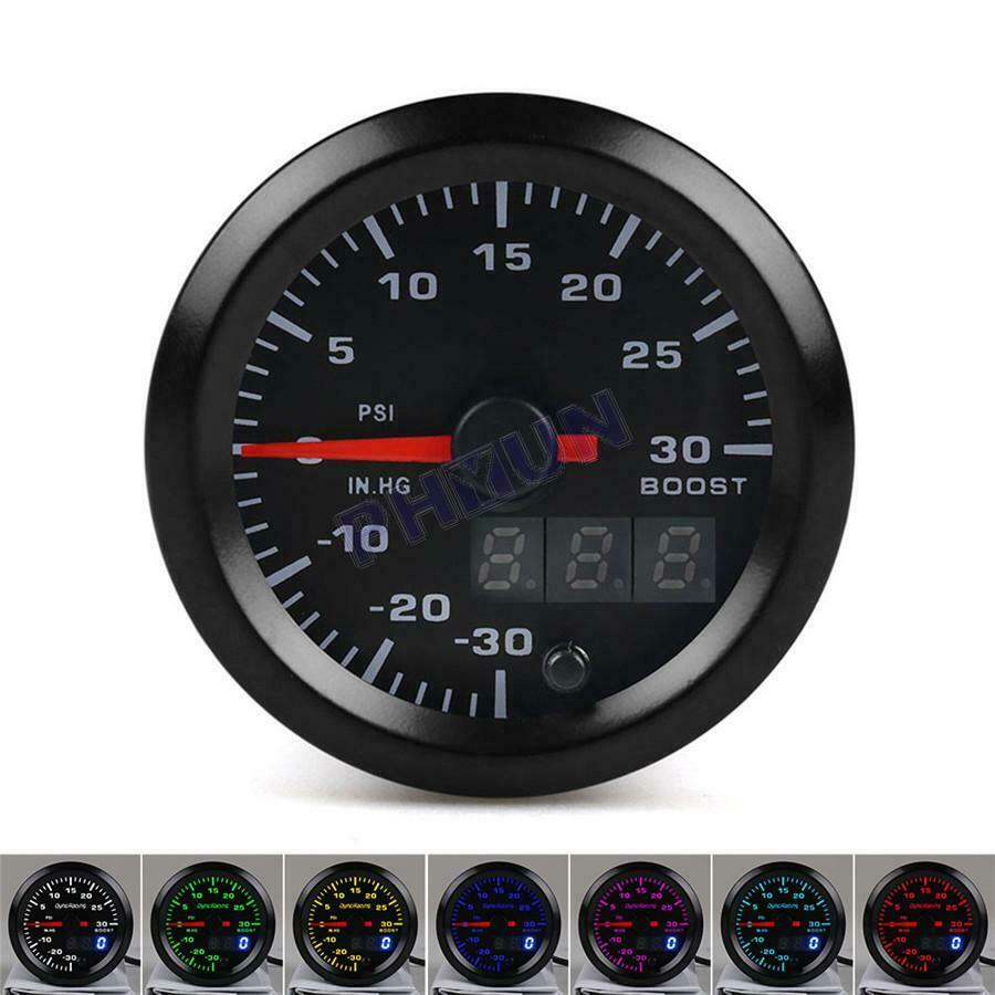 2" LED Car Turbo Boost Meter Psi Pressure Gauge 0-30PSI 0-30 IN.HG Universal
