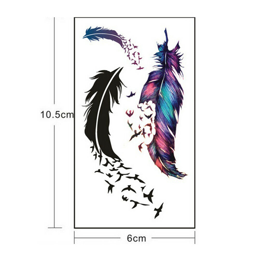 Large Feather Pattern Removable Waterproof Temporary Tattoo Body Arts StickeBDA