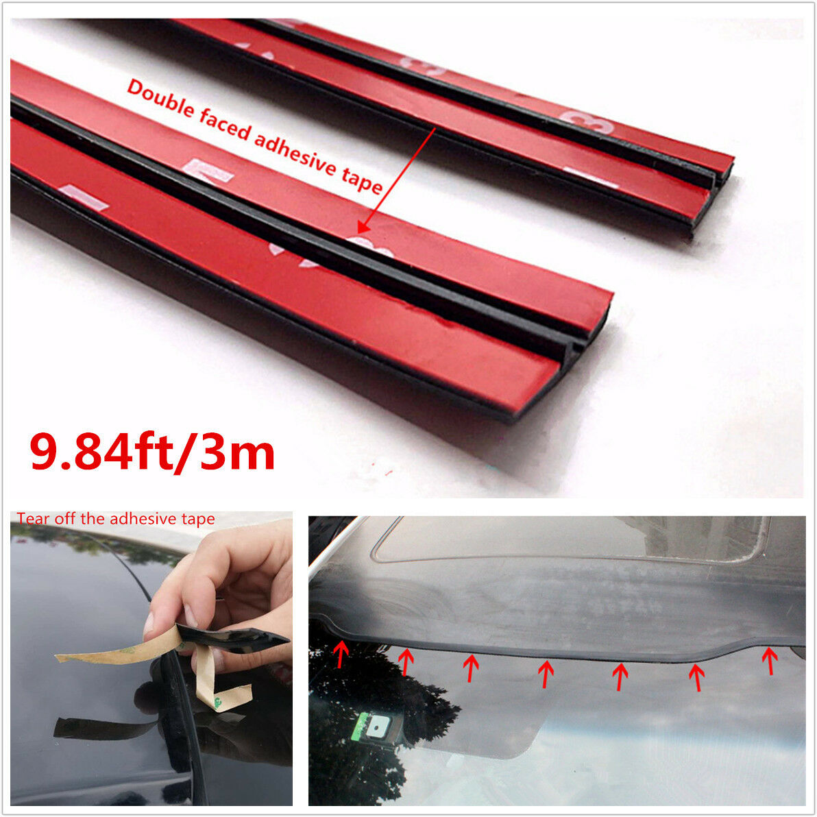 3Meter Black T-Type Rubber Car Windshield Edge Moulding Sealing Strip Soundproof