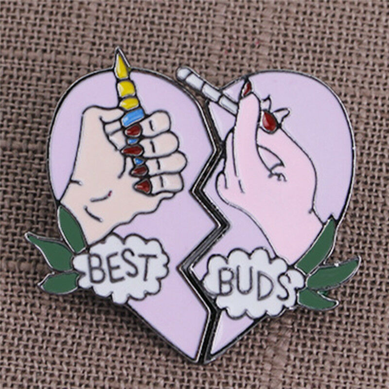 2Pcs/Set BEST BUDS Enamel Brooch Pins Friends Gift Badge Heart Pi.l8