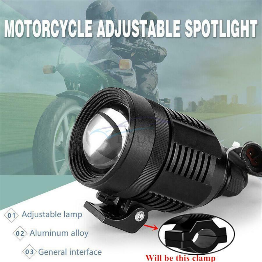 1x 6000K-6500K White Motorcycle Spotlight Driving Light Adjustable Zoom Aperture