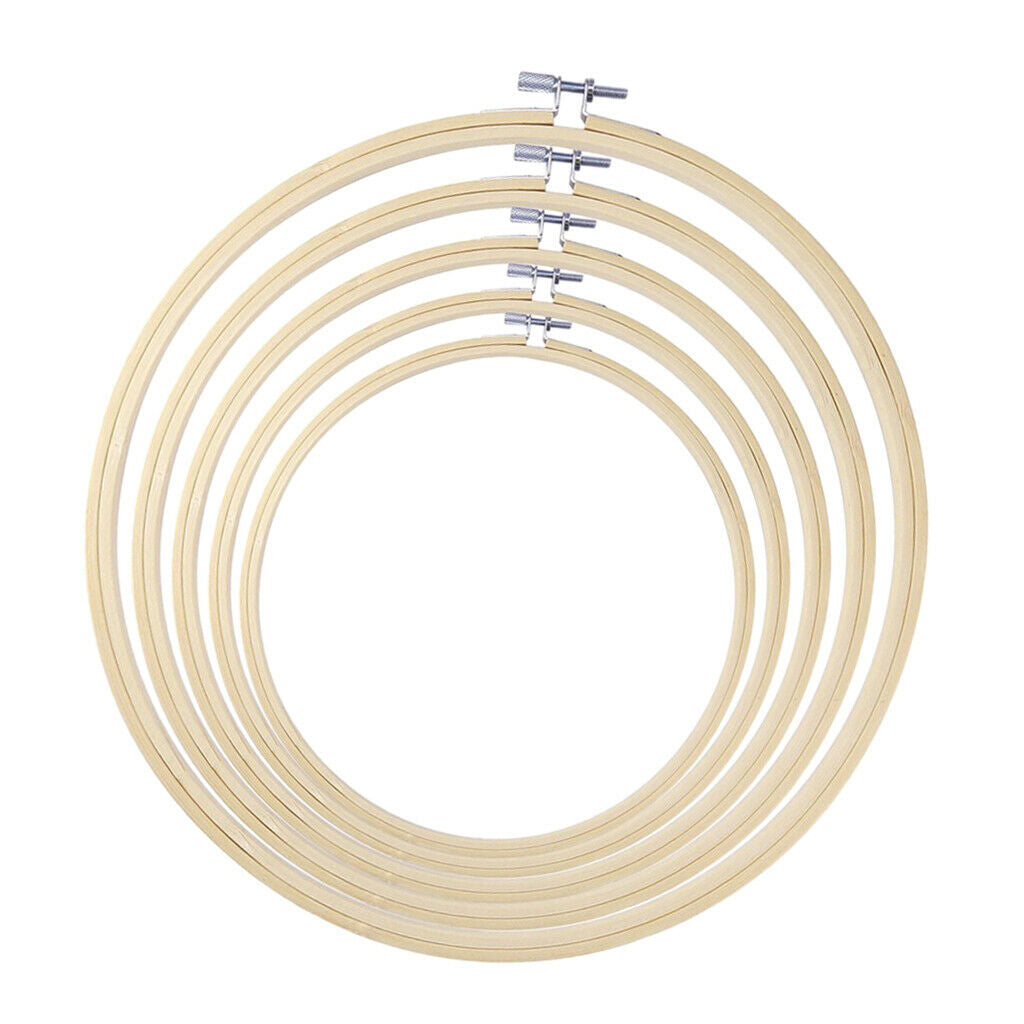 5 Sizes Bamboo Embroidery Hoop Frame Ring (Screw Adjust) Embroidery Sewing Tool