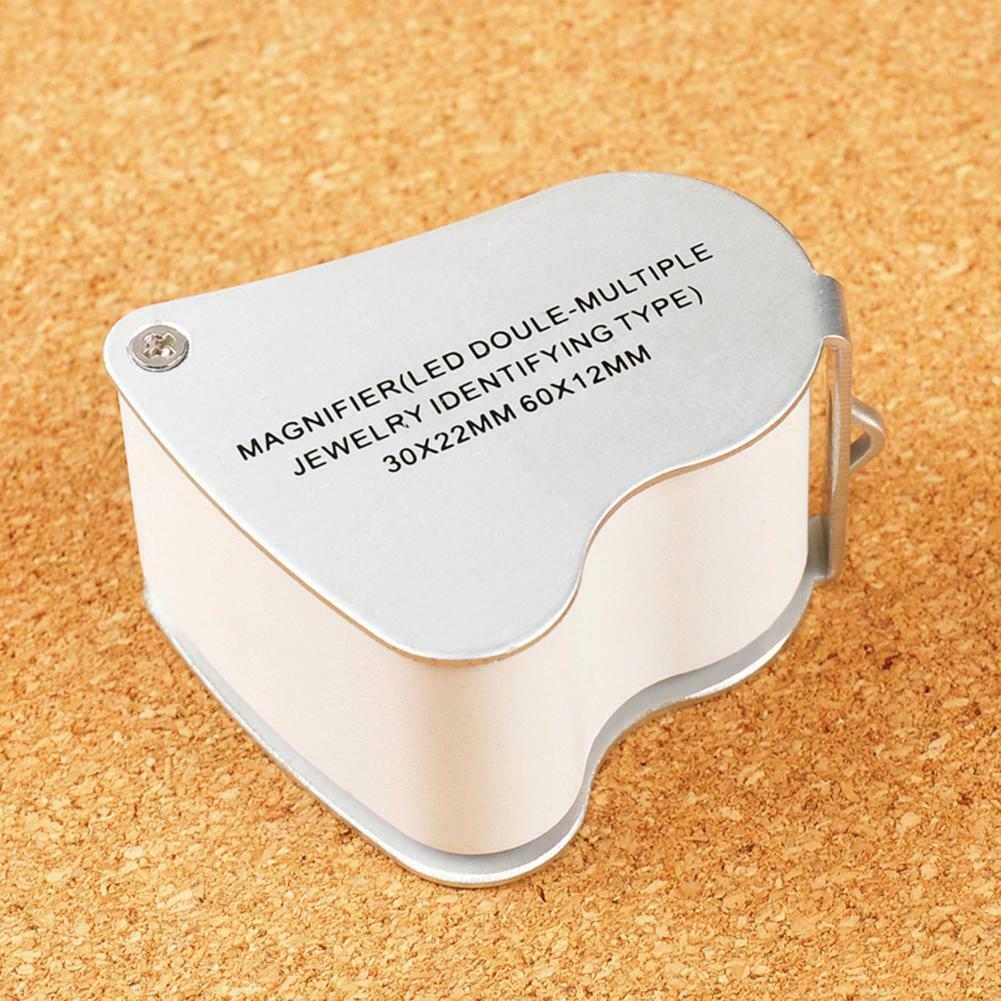 2 LED 30X 60X Glass Magnifying Magnifier Jeweler Eye Jewelry Loupe A#S