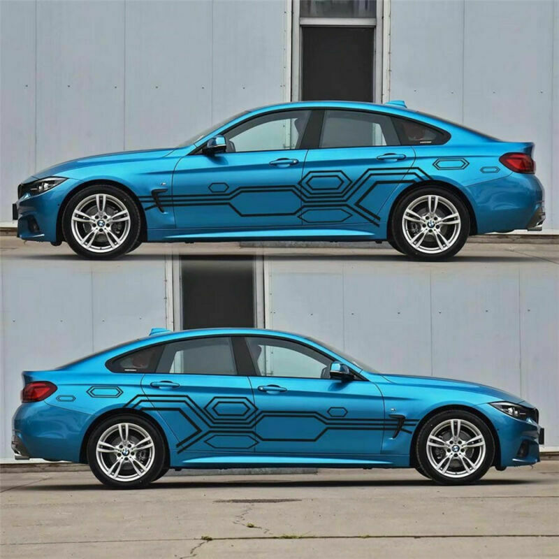 2x Car Body Stickers Large Size Stripes Plaid Decals Graphics 102"Ã—28" Universal