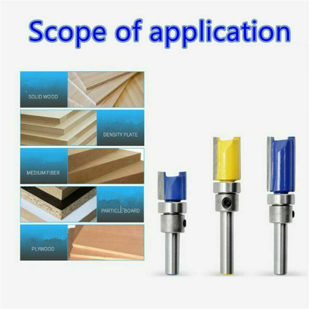 3PCS 1/4" Shank Cutting Straight Router Bit Flush Trim Woodwork Milling Cutter