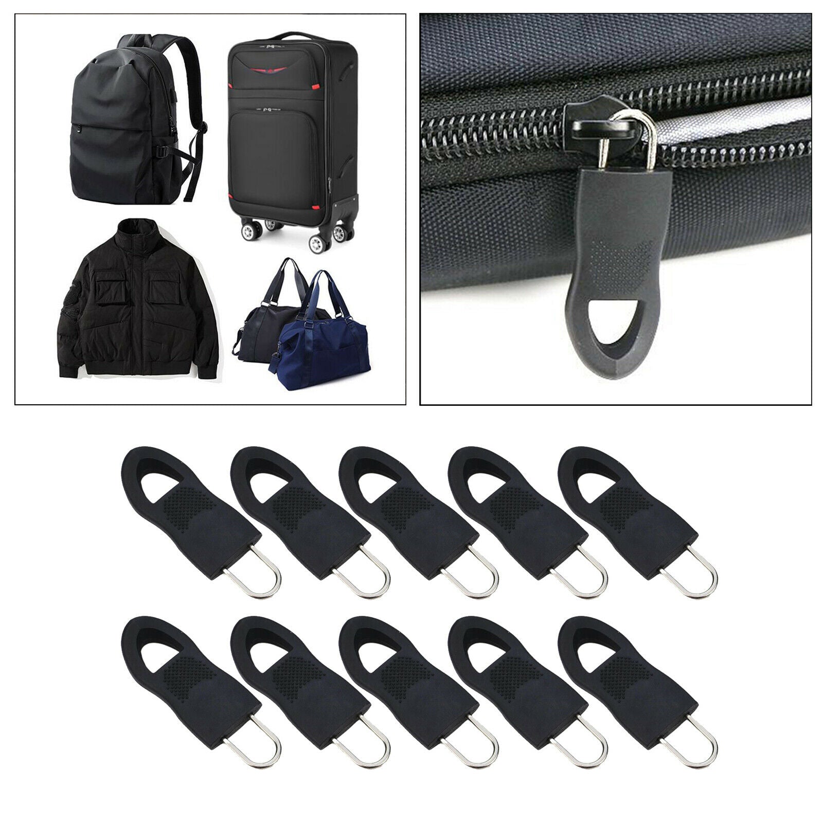 10x Detachable Zip Fixer Zipper Tags Repair Replace Pull Tab Set for Cloth Bag