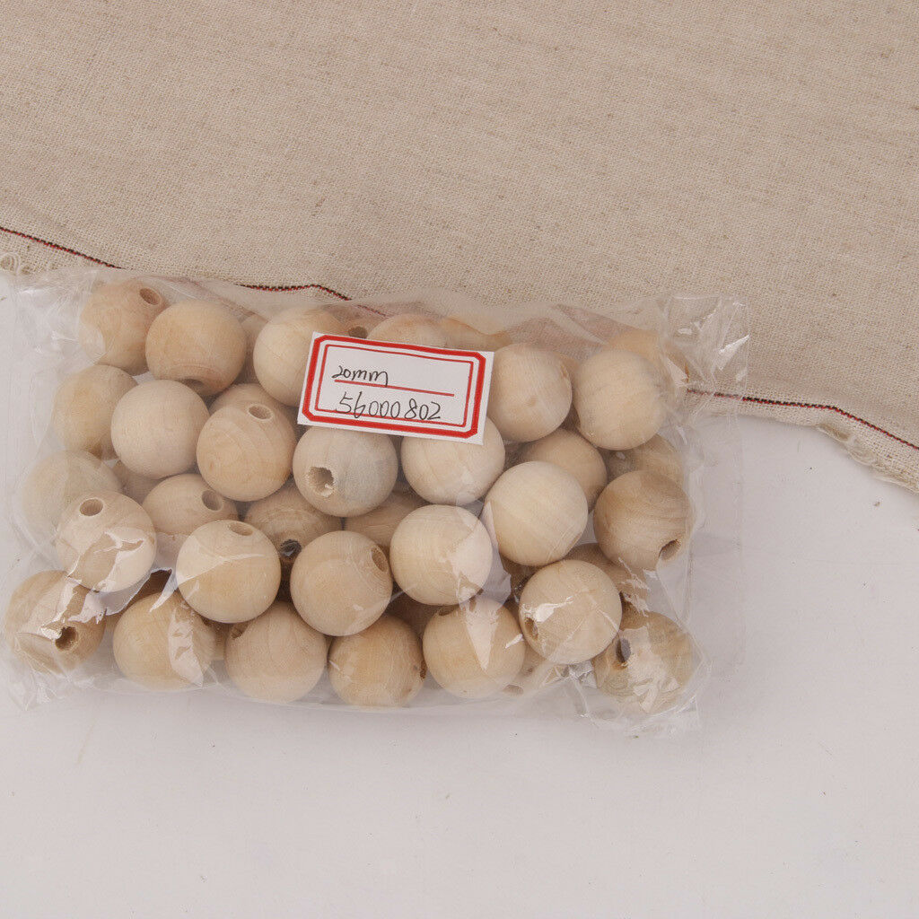 50 x 20mm Natural Wooden Beads Ball Beads For Necklace Bracelet DIY Craft