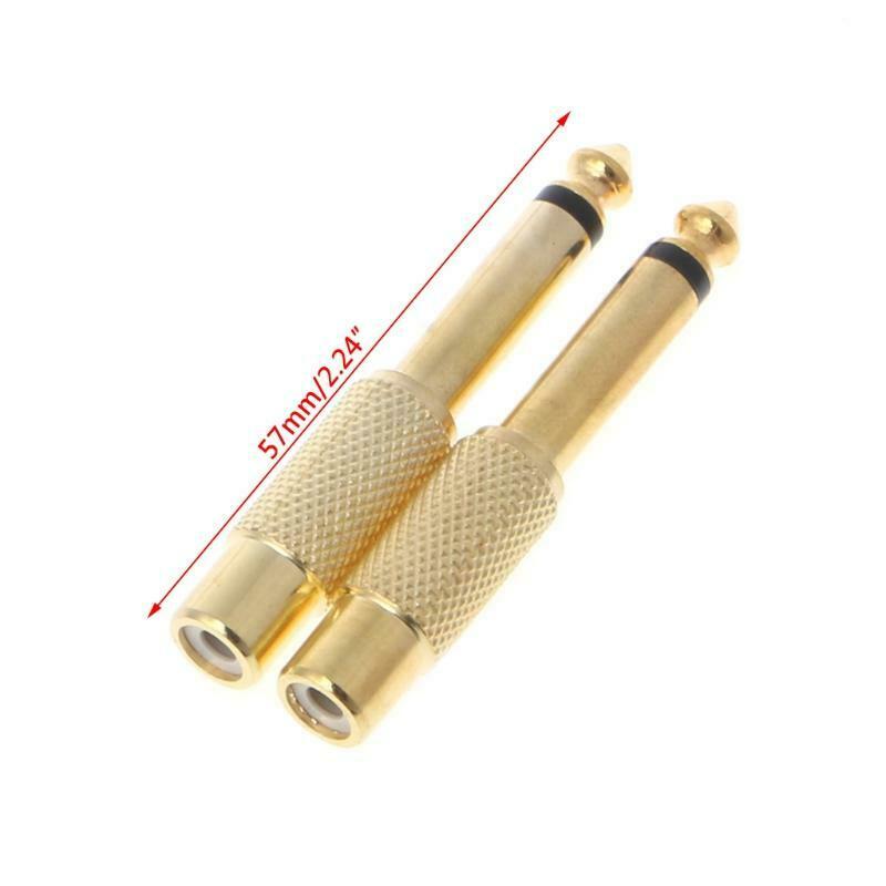 2 Pcs 6.35mm 1/4" Mono Male Jack To RCA Female Plug Audio Adapter Cable