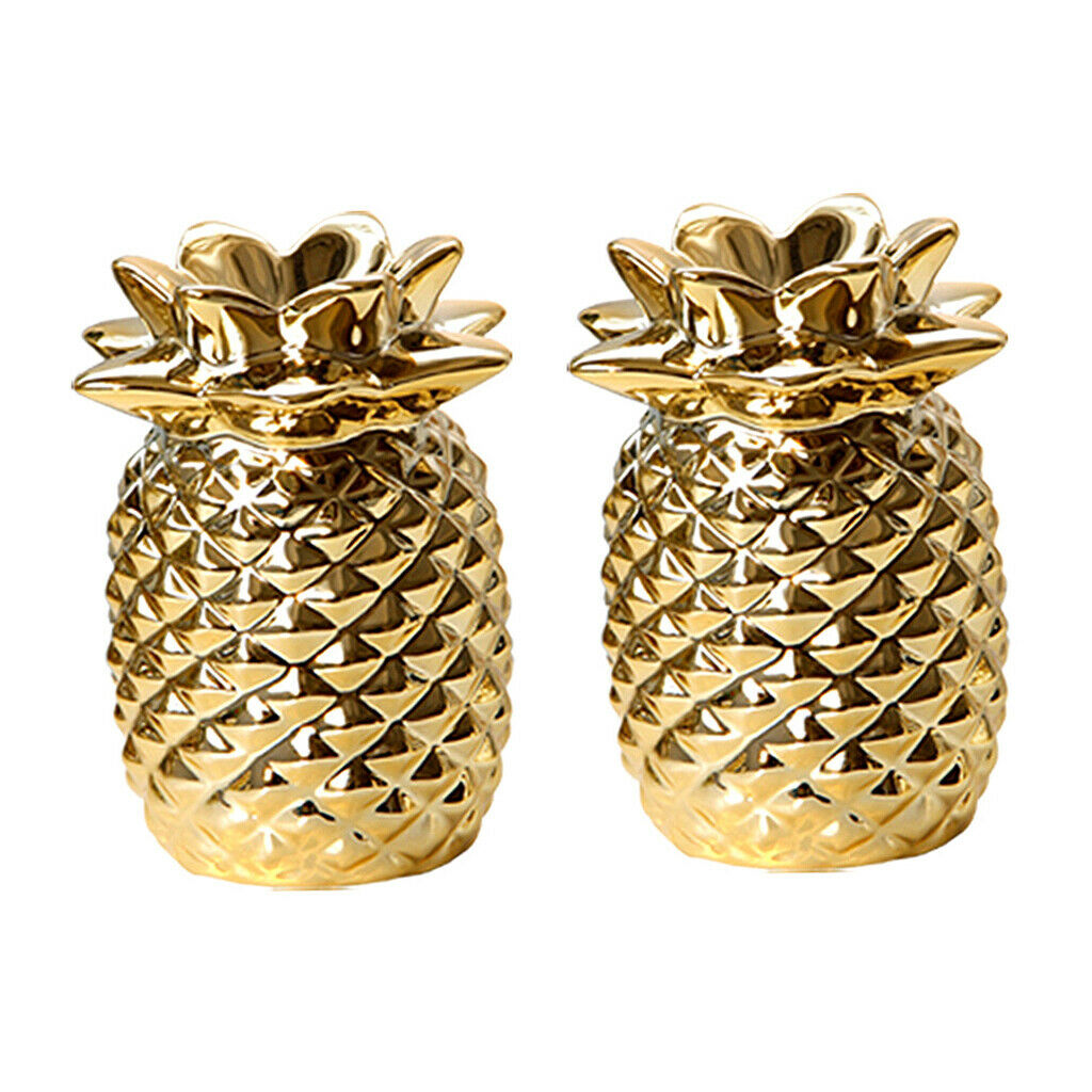 Set of 2, Golden Pineapple Shape Statue Desktop Display Bedroom Home Decor