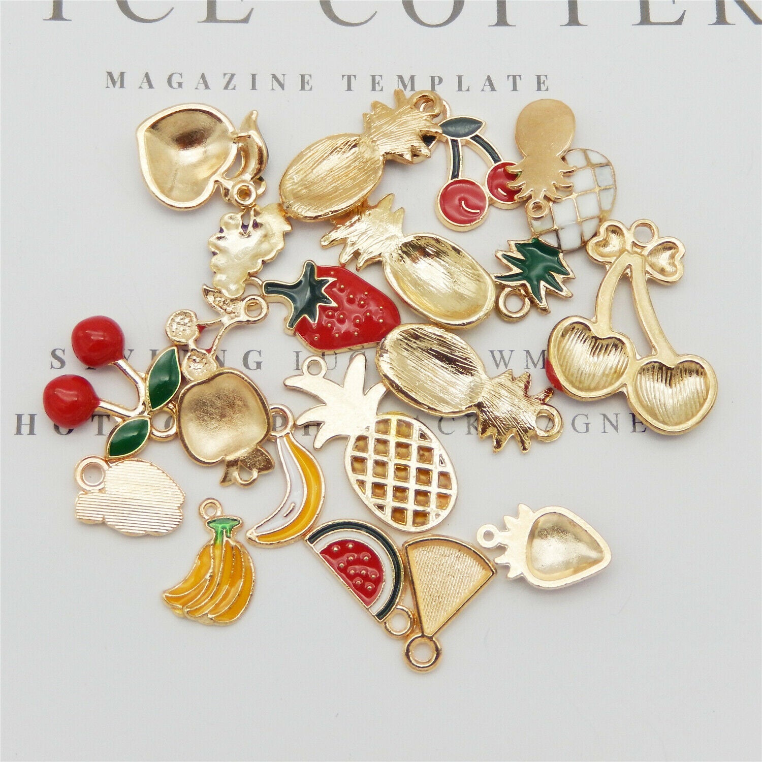 40pcs Assorted Mixed Enamel Alloy Fruit Series Pendant Charms DIY Accessories