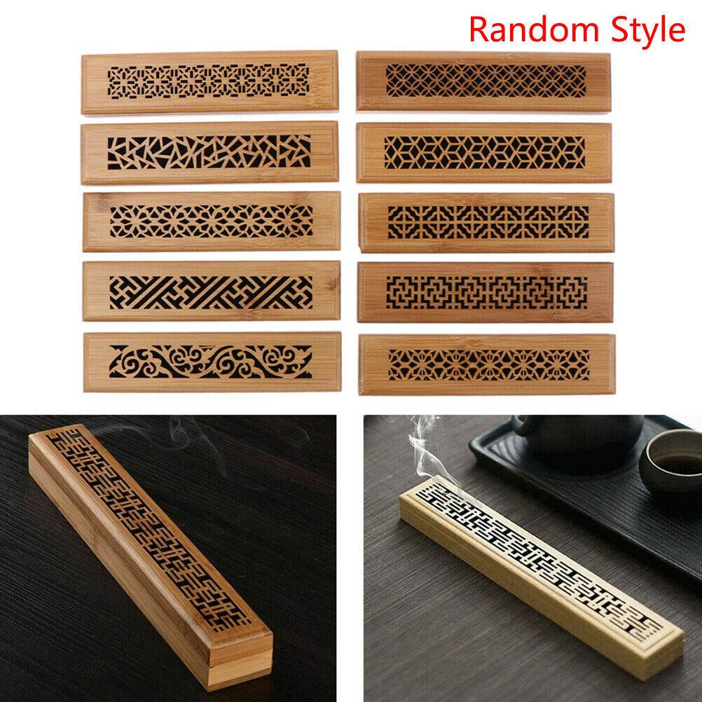 1Pc Bamboo Wood Incense Stick Holder Burning Joss Insence Box Burner Ash .l8