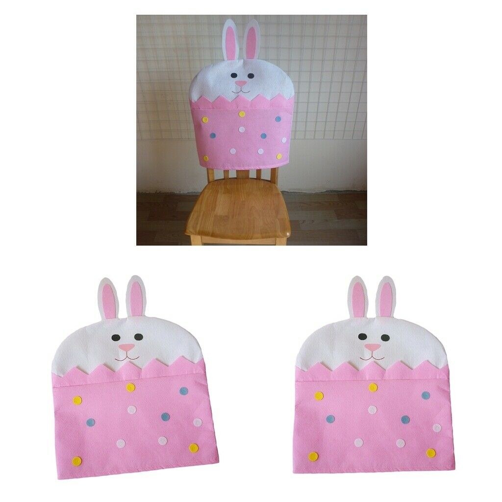 1 Pair Folds In Dining Chair Back Cover 20x27 Inch For Easter Day Pink Bunny