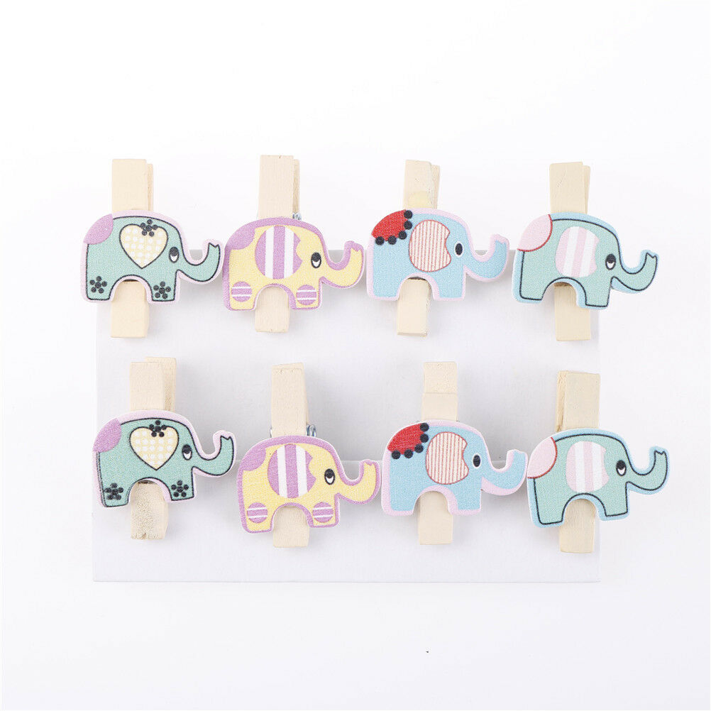 8x Mixed Colorful Elephant Wood Clips Photo Paper Pegs Clothespin Craft D.l8