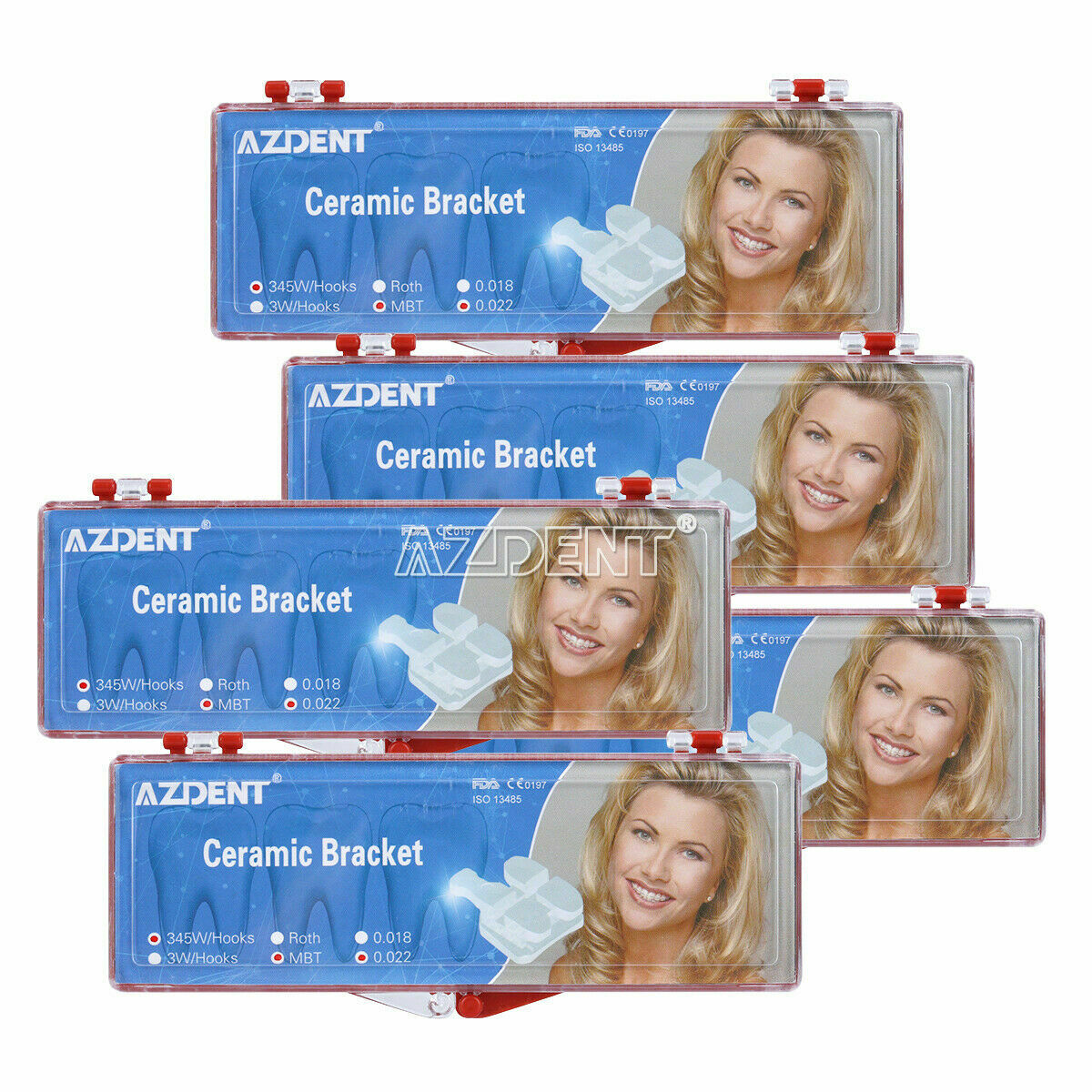 5 Packs Dental Orthodontic Ceramic Brackets 5*5 MBT 0.022 Hooks 345 AZDENT