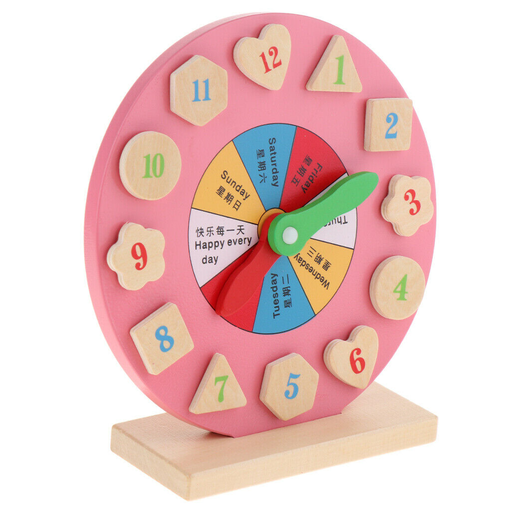 Wooden Clock Number Teaching Time Learning Baby Toddler Educational Toys