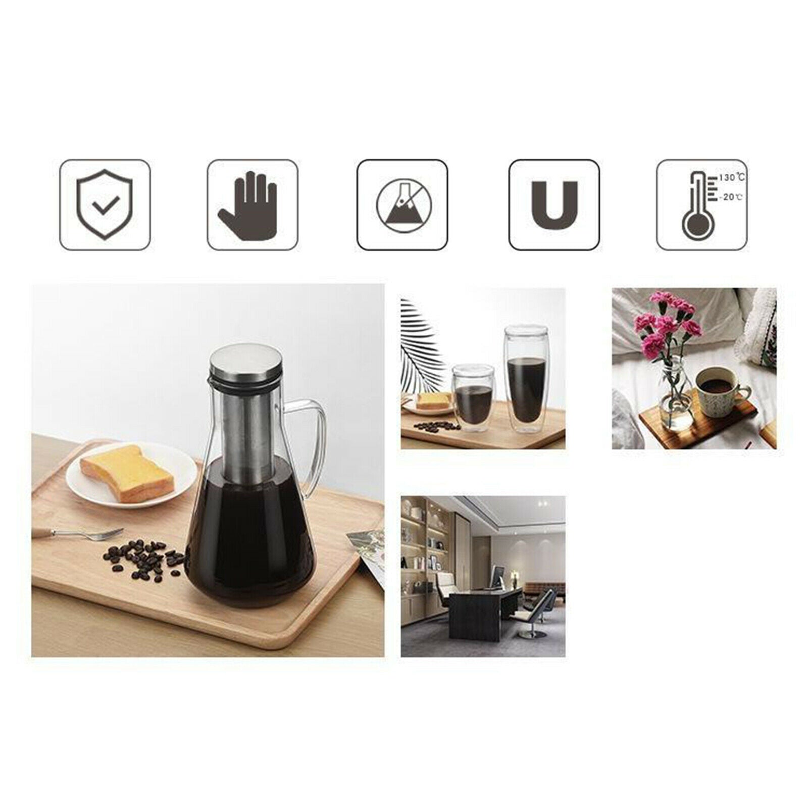 Household Coffee Tea Maker Pot 260x90x73mm Coffee Kettle Pot Glass Teapot 1600ml