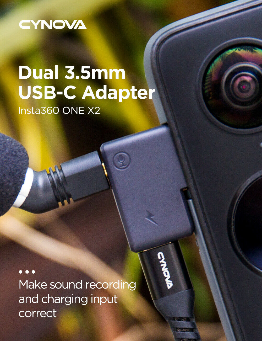 Dual 3.5mm USB-C Mic Adapter for Insta 360 ONE X2 Charging Audio Adapter parts